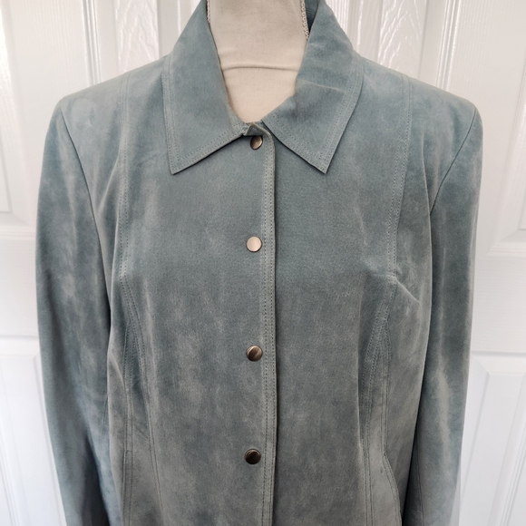 Anne Klein Size 16W Light Blue Leather Jacket. - Picture 1 of 9
